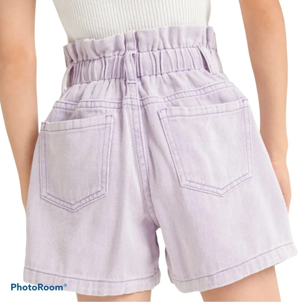 Shinestar high waisted ruffles paper bag lilac jeans shorts Sz L